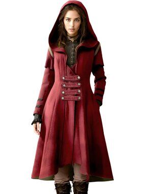 🎃Women’s Red Victorian Gothic Vintage Steampunk Pirate Jacket Long Maxi Coat